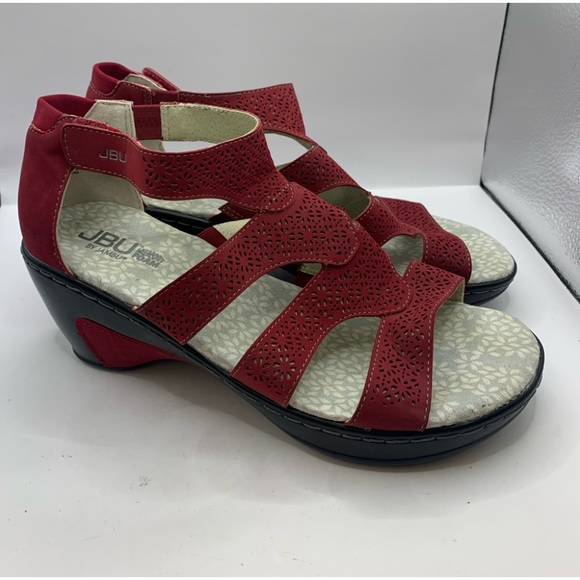 JBU Shoes - NIB JBU Jambu Bianca Vegan Nubuck Memory Foam Gladiator Wedge Sandal Red 8.5M